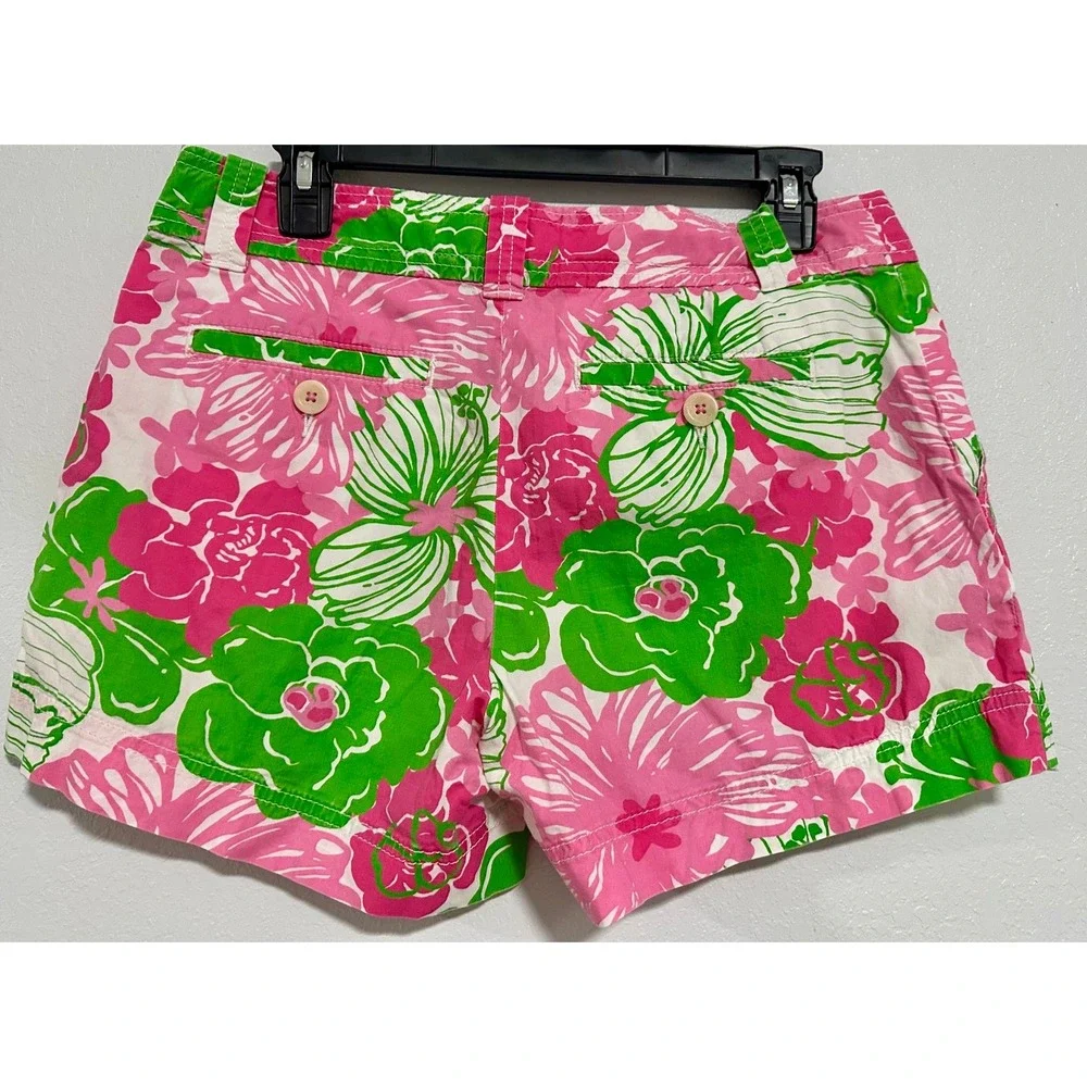 Lilly Pulitzer Callahan Shorts Womens 6 Pink Green Excellent‎ Floral Chino Mid